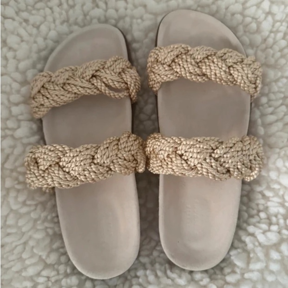Sezane Braided Straw Double-Strap Sandals in Natural - Picture 2 of 3